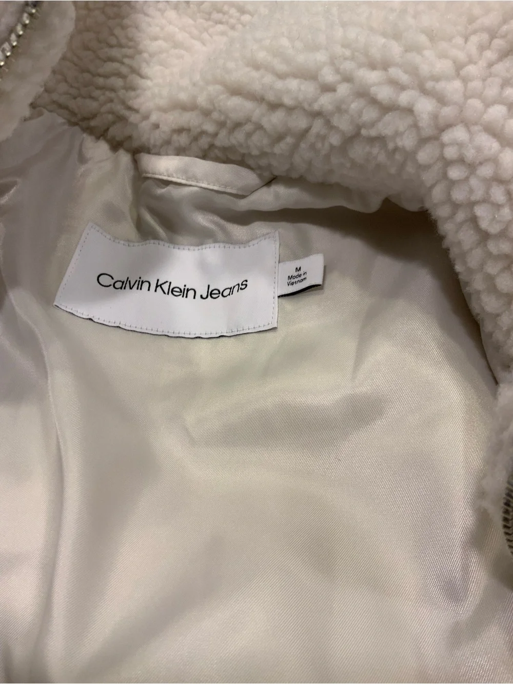Calvin Klein Jeans Cream Sherpa Zip-Up Jacket